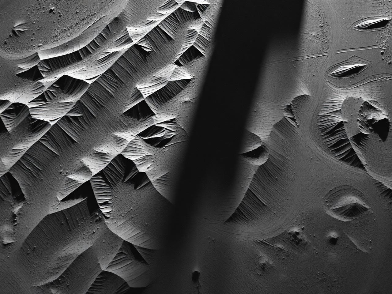 Aerial view of arid terrain in raking light